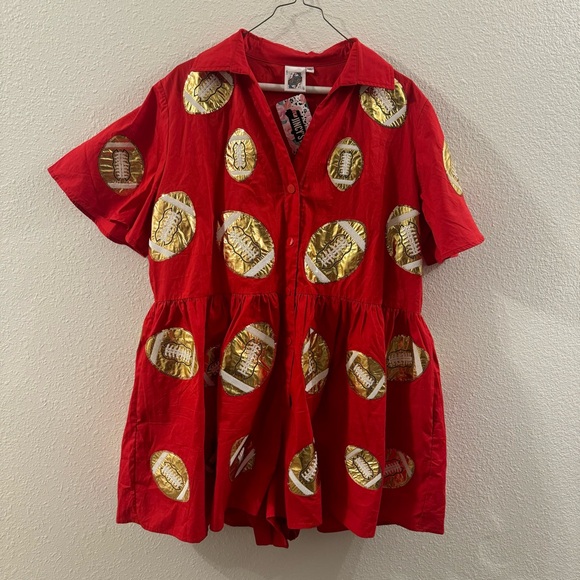 Red & Gold Football Romper by Queen of Sparkles. - Picture 4 of 10